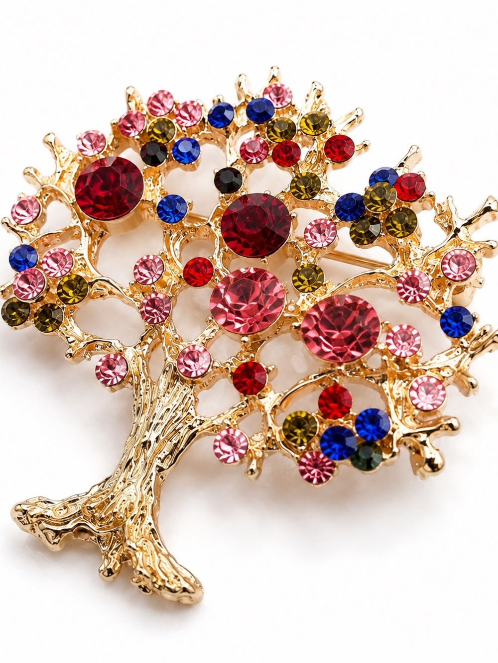Tree of Life Brooch Gold Tone Multicolor Rhinestone Crystal Pin Gift - Picture 3 of 5